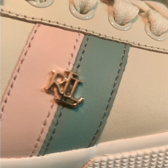 low price Lauren Ralph Lauren Cream leather sneakers 3.5 big kid. for fall. - Picture 7 of 7